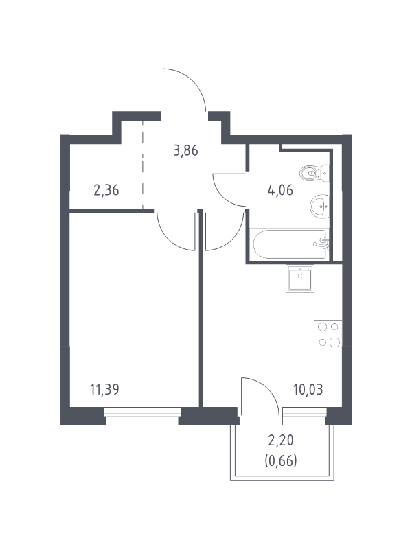 1-комнатная квартира, 32.36 м² в ЖК "Невская Долина" - планировка, фото №1