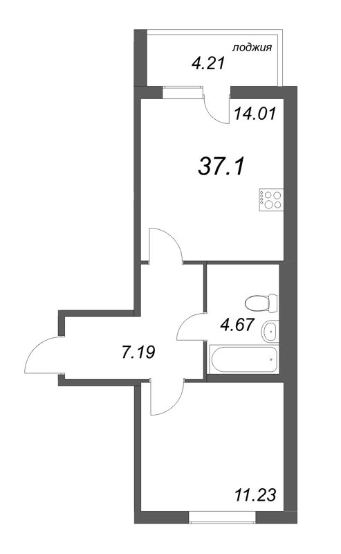 1-комнатная квартира, 37.1 м² в ЖК "Ясно.Янино" - планировка, фото №1