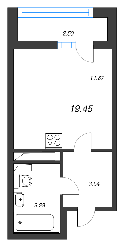 Квартира-студия, 19.45 м² в ЖК "AEROCITY" - планировка, фото №1