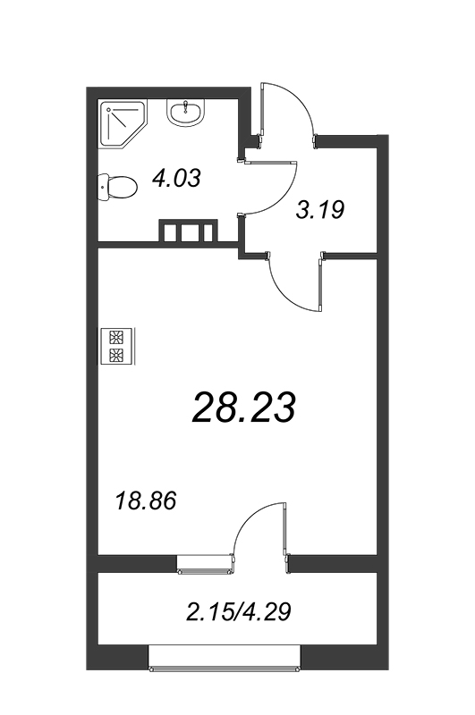 Квартира-студия, 28.4 м² в ЖК "БелАрт" - планировка, фото №1