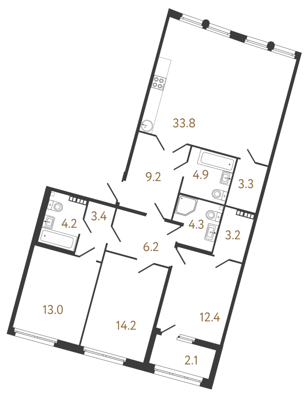 4-комнатная (Евро) квартира, 112.1 м² в ЖК "МИРЪ" - планировка, фото №1