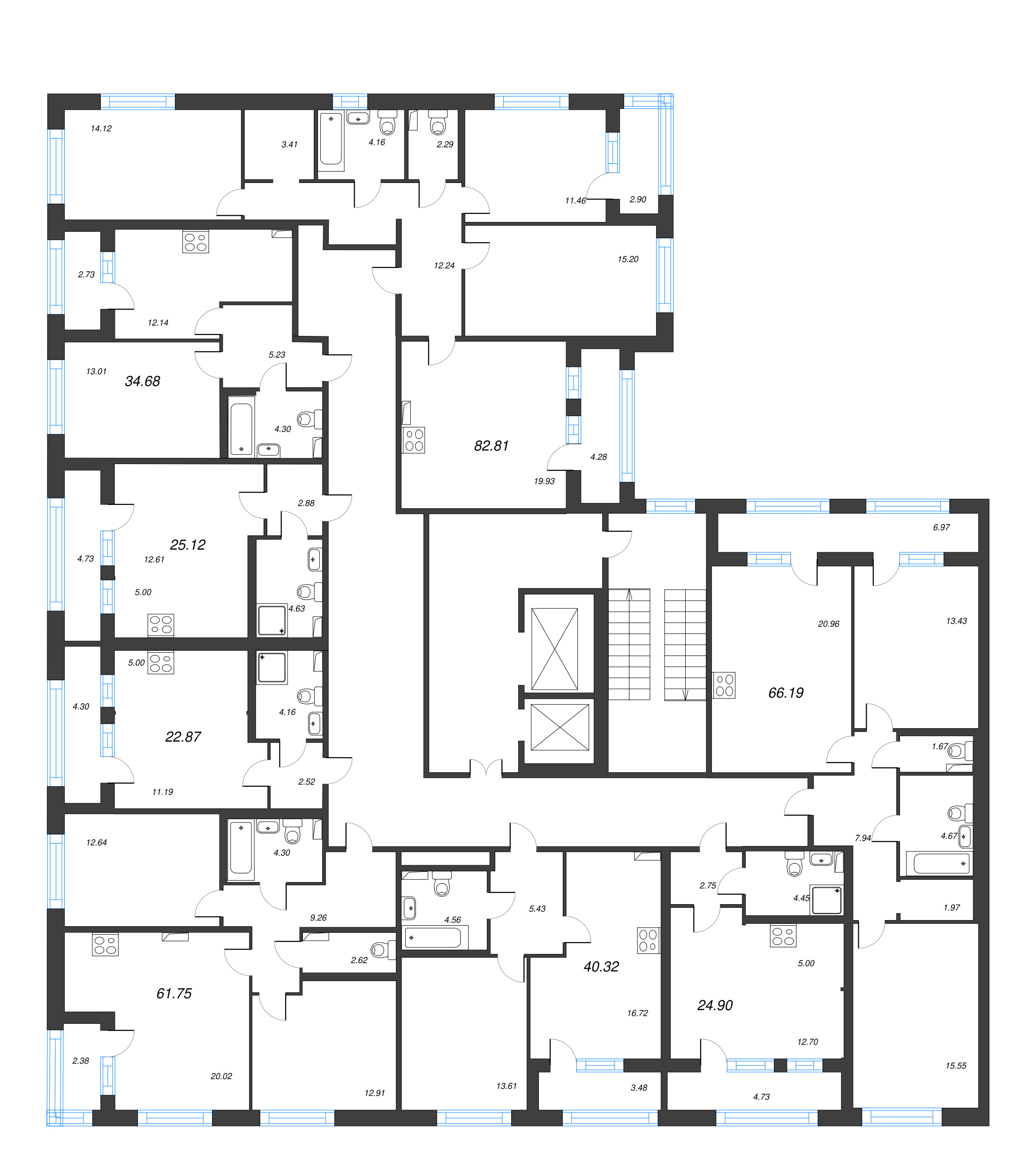Квартира-студия, 22.87 м² в ЖК "Б15" - планировка этажа