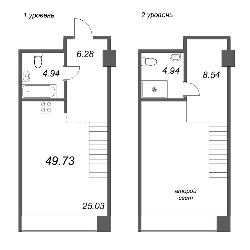 2-комнатная (Евро) квартира, 49.73 м² в ЖК "Avant" - планировка, фото №1