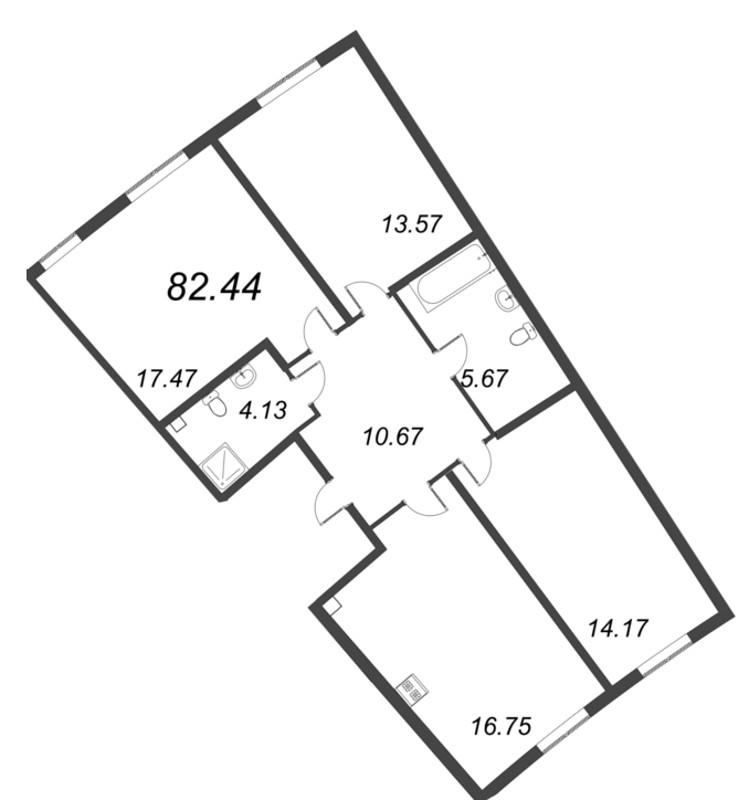 4-комнатная (Евро) квартира, 82.44 м² в ЖК "Морская набережная. SeaView" - планировка, фото №1
