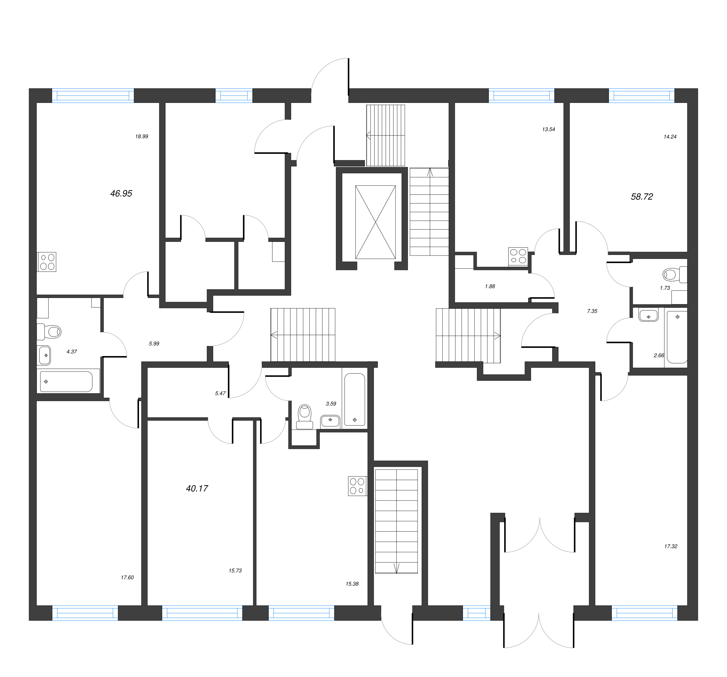 2-комнатная квартира, 58.72 м² в ЖК "OKLA" - планировка этажа