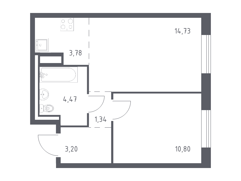 2-комнатная (Евро) квартира, 38.32 м² в ЖК "Квартал Лаголово" - планировка, фото №1