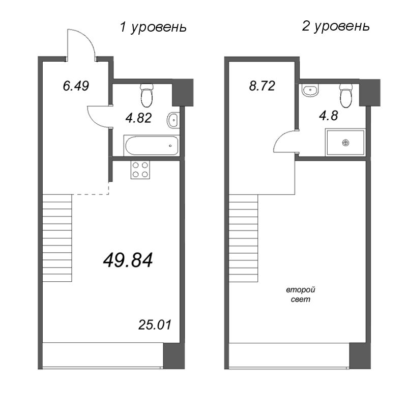 2-комнатная (Евро) квартира, 49.84 м² в ЖК "Avant" - планировка, фото №1