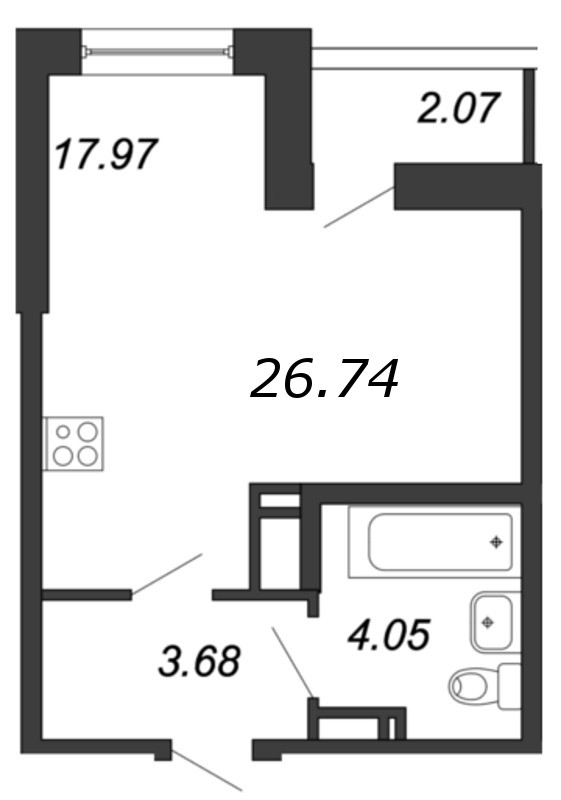 Квартира-студия, 27.2 м² в ЖК "Магеллан" - планировка, фото №1