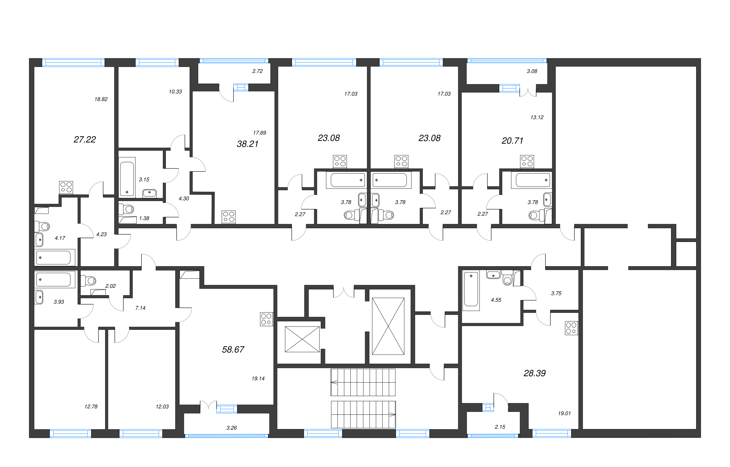 3-комнатная (Евро) квартира, 58.67 м² в ЖК "AEROCITY" - планировка этажа