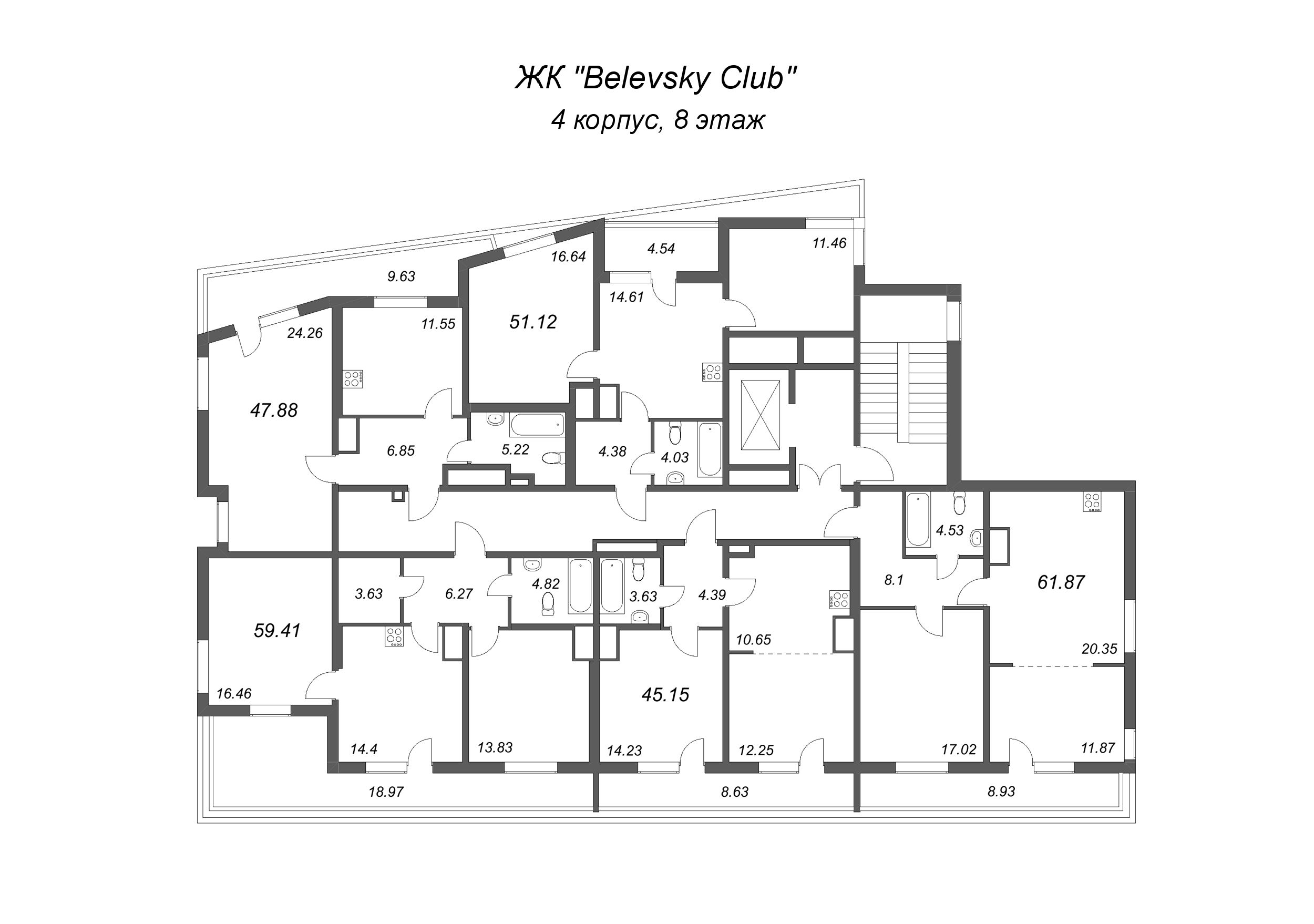 1-комнатная квартира, 47.88 м² в ЖК "Belevsky Club" - планировка этажа