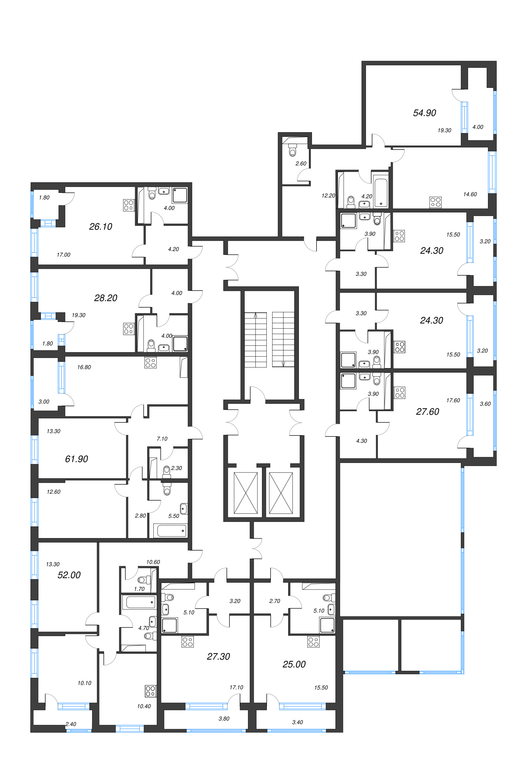 1-комнатная квартира, 54.9 м² в ЖК "Тайм Сквер" - планировка этажа