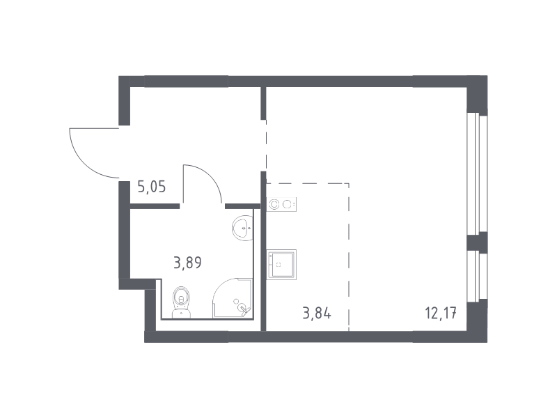 Квартира-студия, 24.95 м² в ЖК "Новое Колпино" - планировка, фото №1