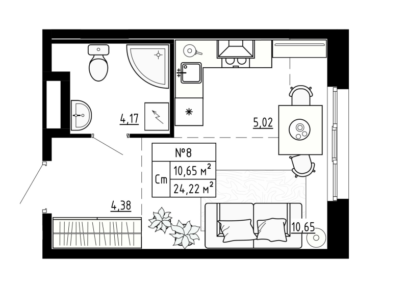 Квартира-студия, 24.22 м² - планировка, фото №1