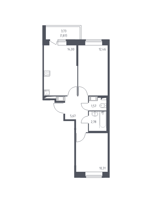 2-комнатная квартира, 48.66 м² в ЖК "Новое Колпино" - планировка, фото №1