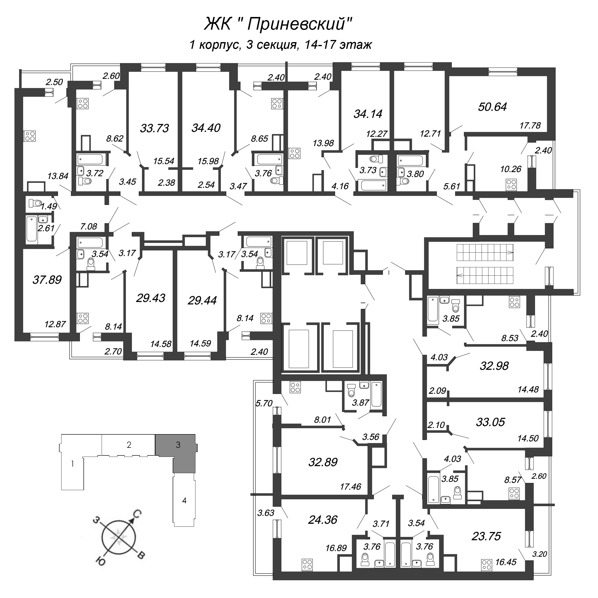 Квартира-студия, 24.36 м² в ЖК "Приневский" - планировка этажа