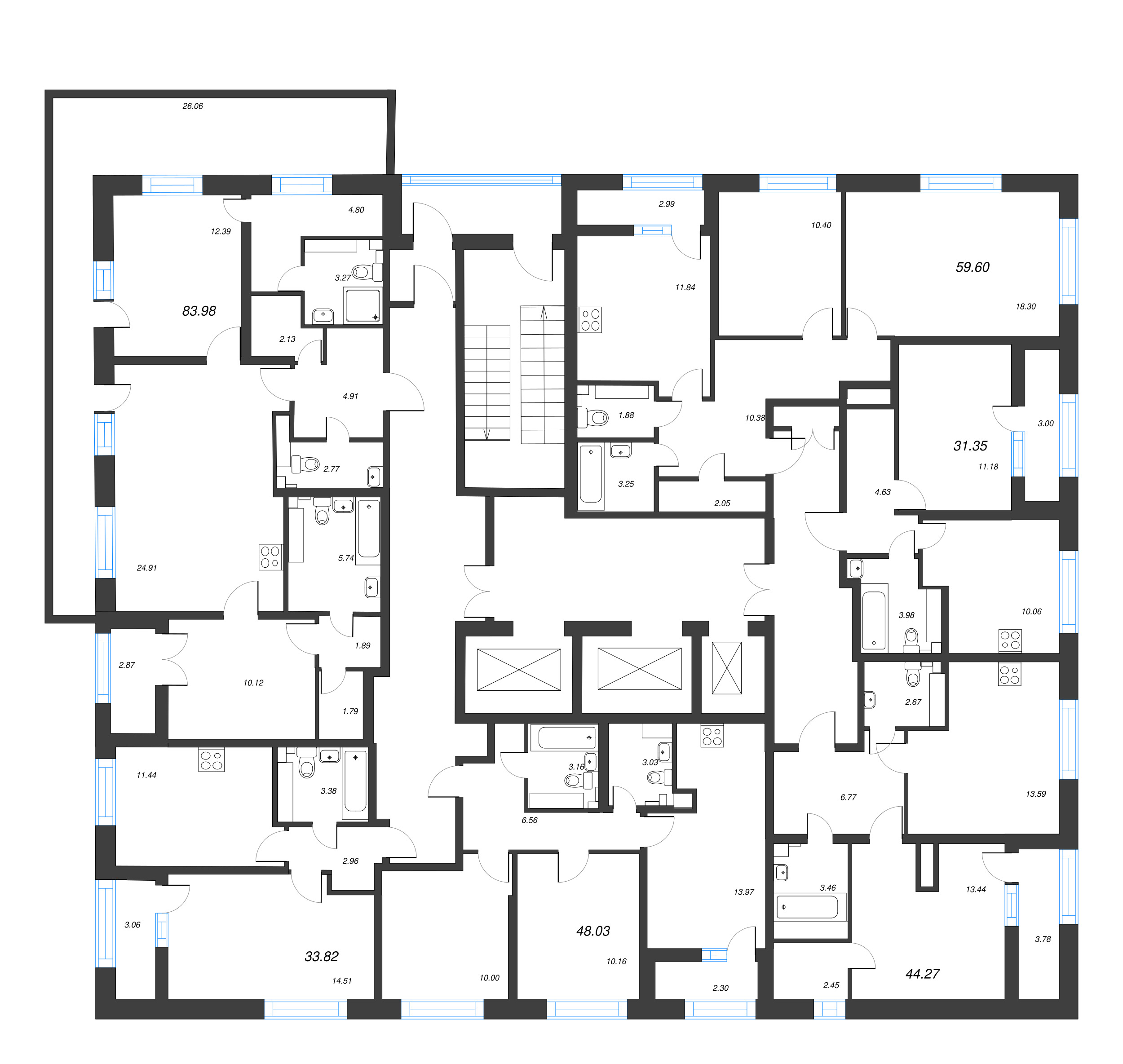 1-комнатная квартира, 31.35 м² в ЖК "БелАрт" - планировка этажа