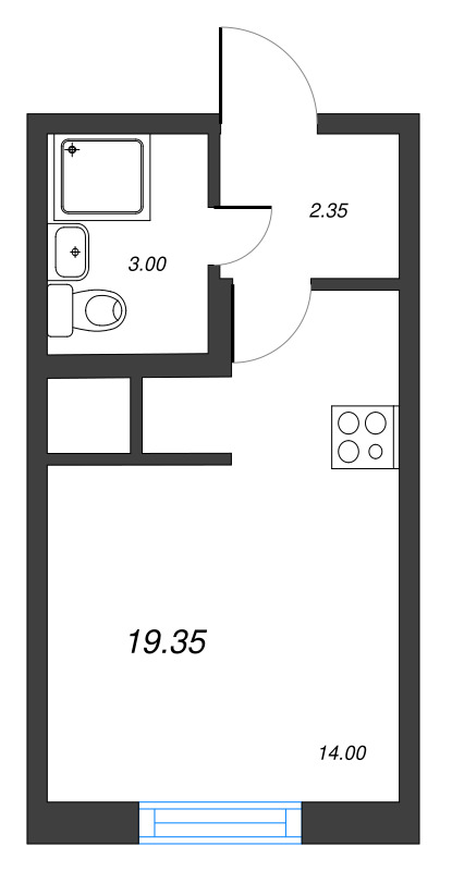 Квартира-студия, 19.35 м² в ЖК "Старлайт" - планировка, фото №1