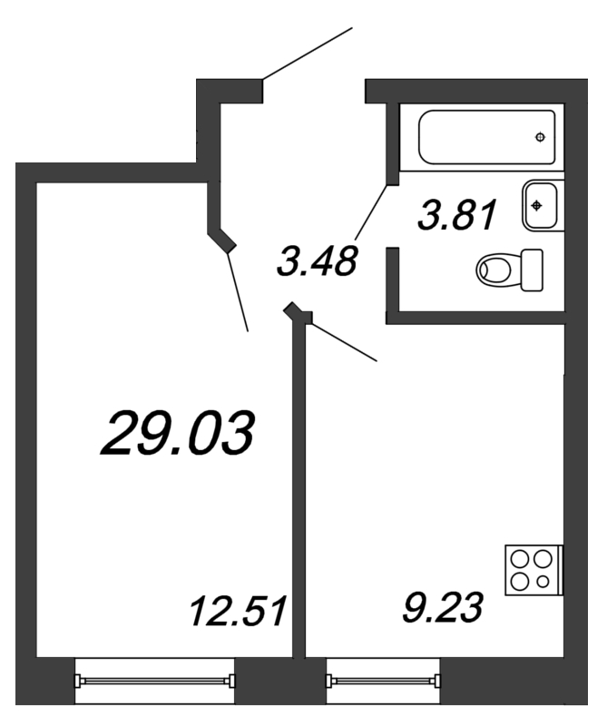 1-комнатная квартира, 29.03 м² в ЖК "Приневский" - планировка, фото №1