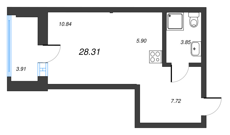 Квартира-студия, 28.31 м² в ЖК "Чёрная речка" - планировка, фото №1