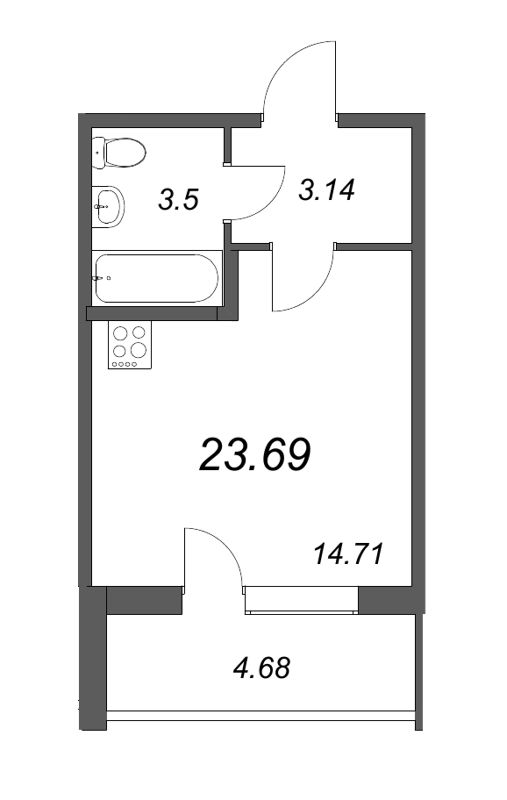 Квартира-студия, 22.8 м² в ЖК "Аквилон Zalive" - планировка, фото №1