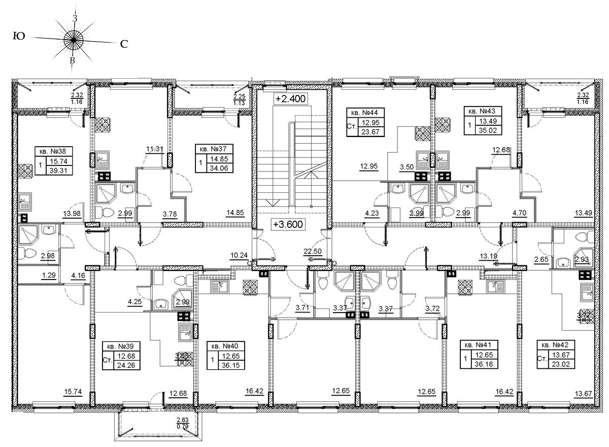 2-комнатная (Евро) квартира, 36.2 м² в ЖК "Верево Сити" - планировка этажа