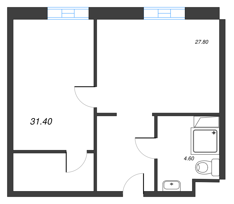 2-комнатная (Евро) квартира, 33.1 м² в ЖК "VIDI" - планировка, фото №1