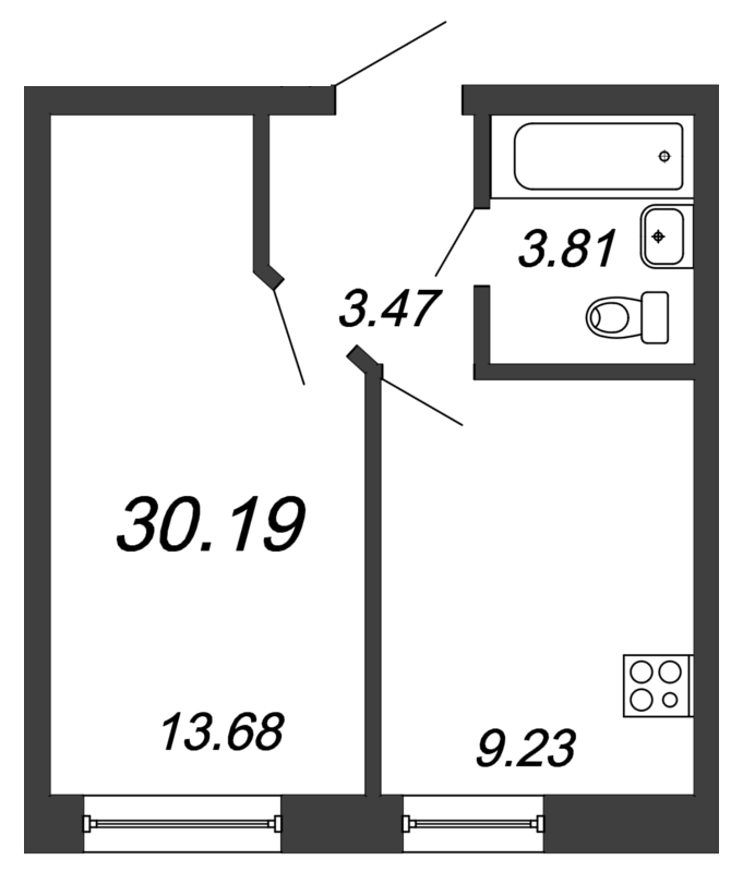 1-комнатная квартира, 30.19 м² в ЖК "Приневский" - планировка, фото №1