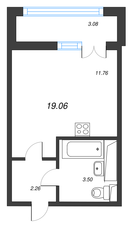 Квартира-студия, 19.06 м² в ЖК "AEROCITY" - планировка, фото №1