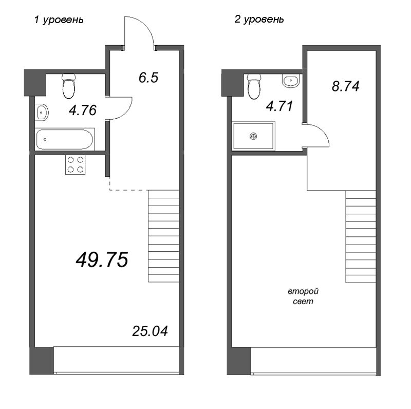2-комнатная (Евро) квартира, 49.75 м² в ЖК "Avant" - планировка, фото №1