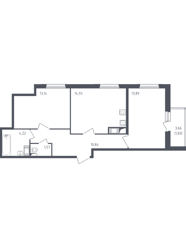 2-комнатная квартира, 60.42 м² в ЖК "Астрид" - планировка, фото №1