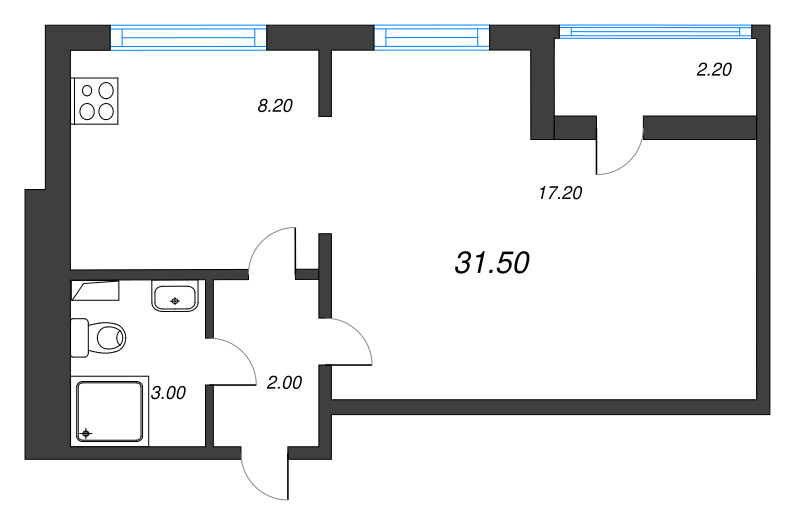 1-комнатная квартира, 30.4 м² в ЖК "Цветной город" - планировка, фото №1