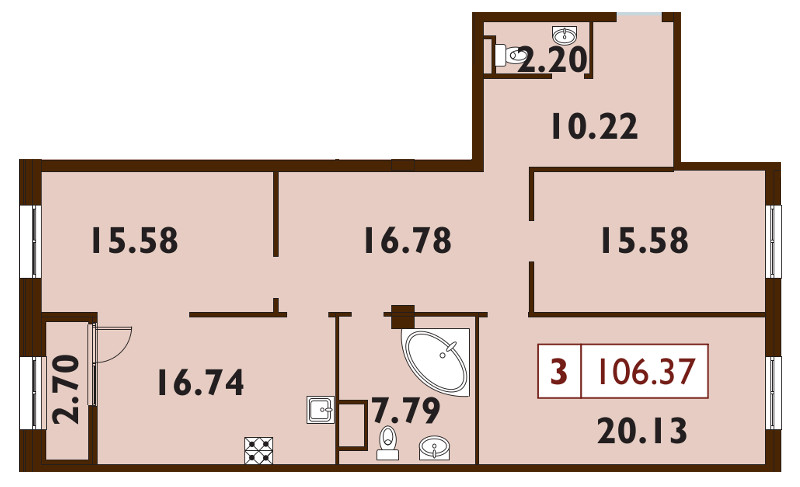 4-комнатная (Евро) квартира, 105.9 м² в ЖК "Neva Haus" - планировка, фото №1