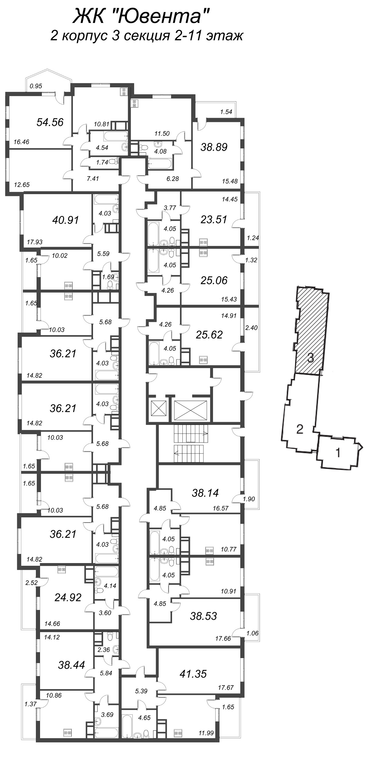 1-комнатная квартира, 38.14 м² в ЖК "Ювента" - планировка этажа
