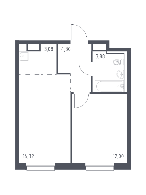 2-комнатная (Евро) квартира, 37.58 м² в ЖК "Новые Лаврики" - планировка, фото №1