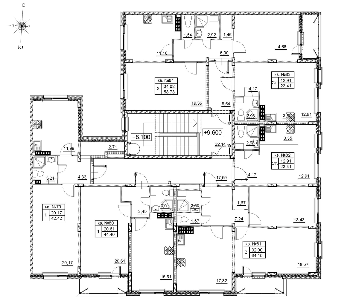1-комнатная квартира, 42.8 м² в ЖК "Верево Сити" - планировка этажа