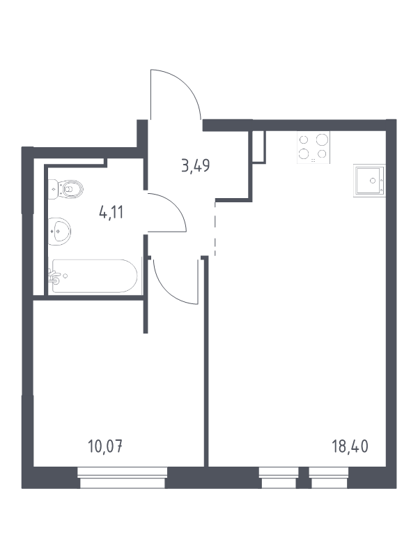 2-комнатная (Евро) квартира, 36.07 м² в ЖК "Невская Долина" - планировка, фото №1