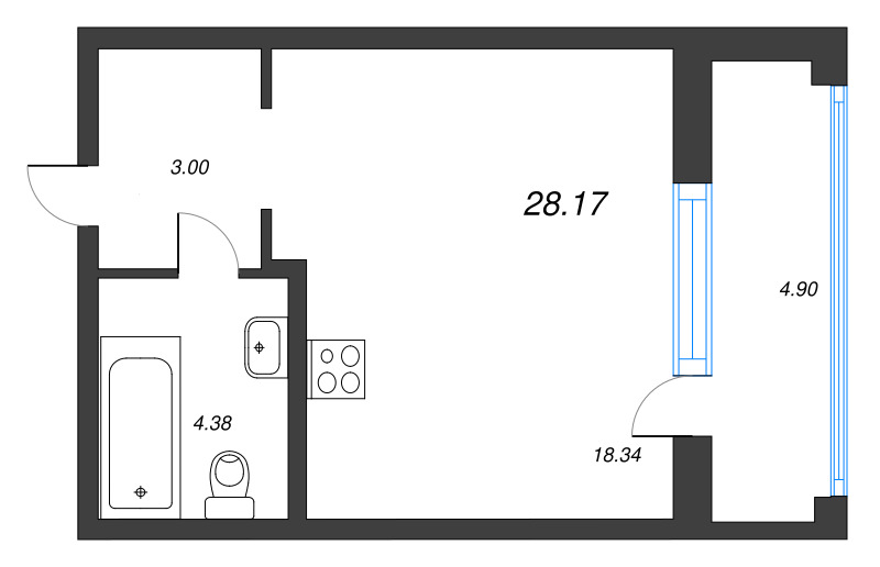 Квартира-студия, 28.17 м² в ЖК "Аквилон Leaves" - планировка, фото №1