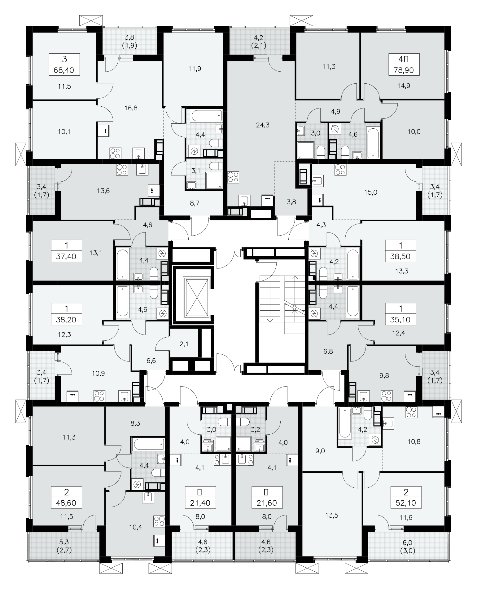 4-комнатная (Евро) квартира, 78.9 м² - планировка этажа