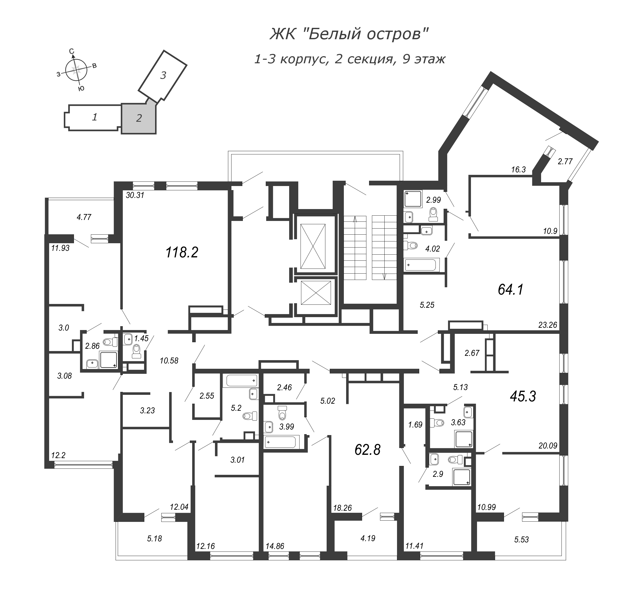 5-комнатная (Евро) квартира, 121.9 м² в ЖК "Белый остров" - планировка этажа
