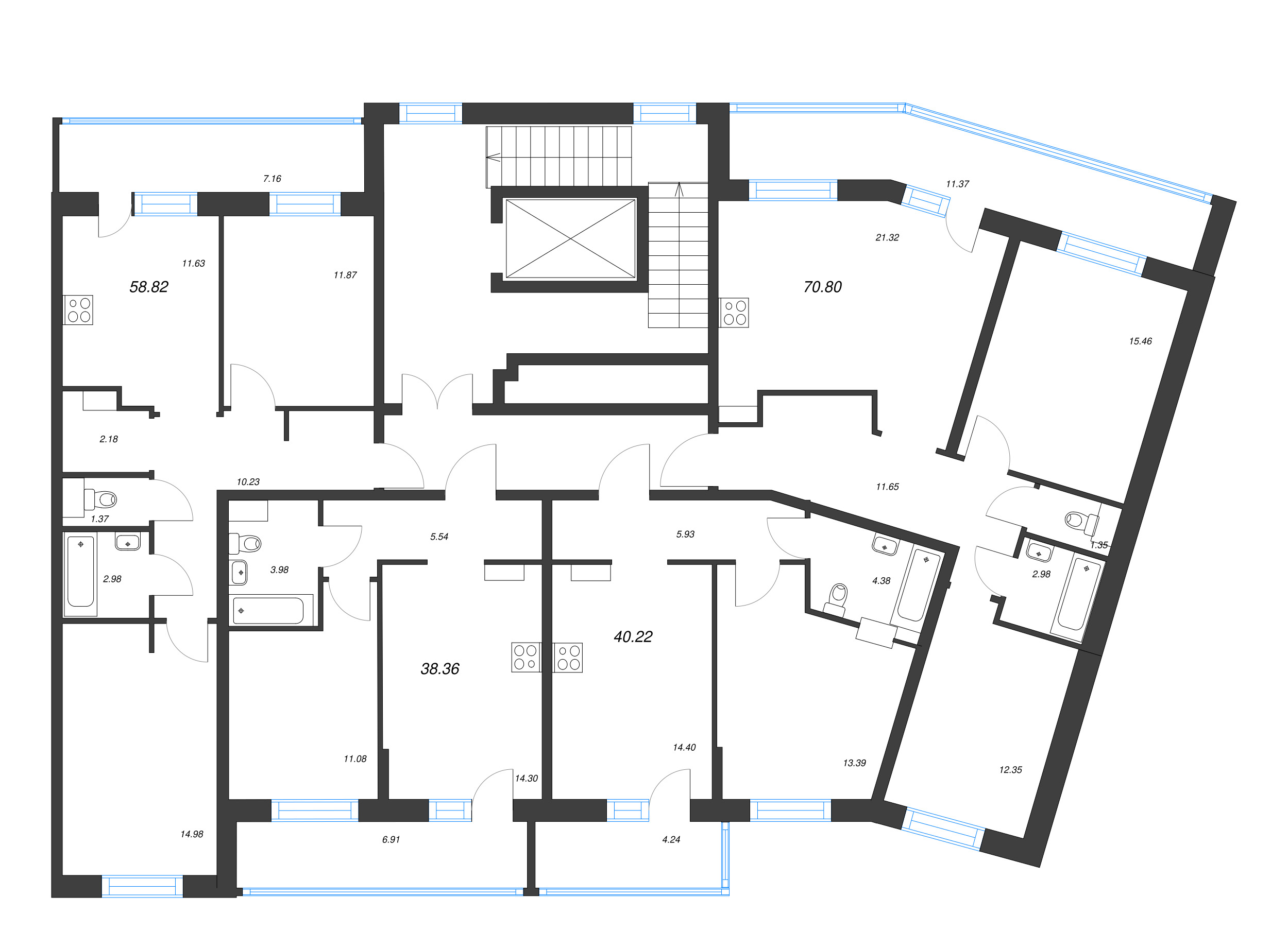 1-комнатная квартира, 38.36 м² в ЖК "Невский берег" - планировка этажа