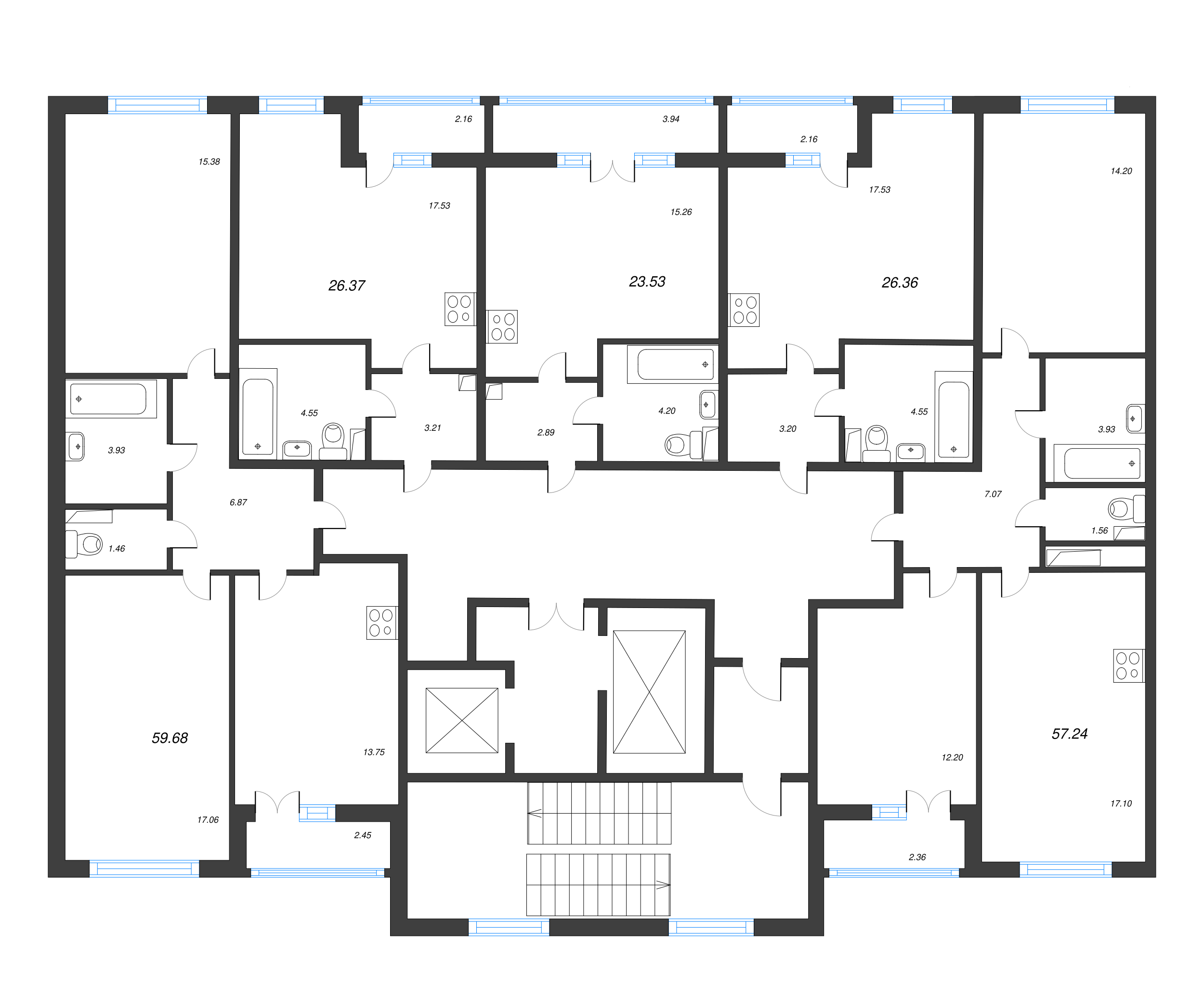 2-комнатная квартира, 59.68 м² в ЖК "AEROCITY" - планировка этажа