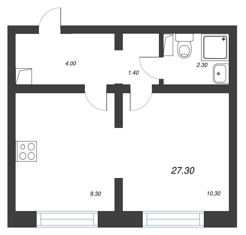 1-комнатная квартира, 27.3 м² - планировка, фото №1