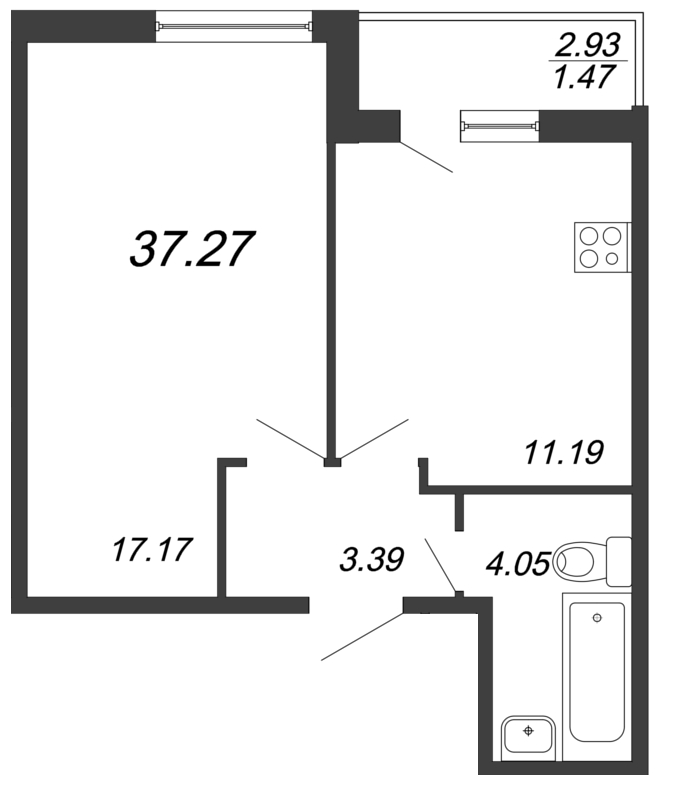1-комнатная квартира, 37 м² в ЖК "FoRest Аквилон" - планировка, фото №1