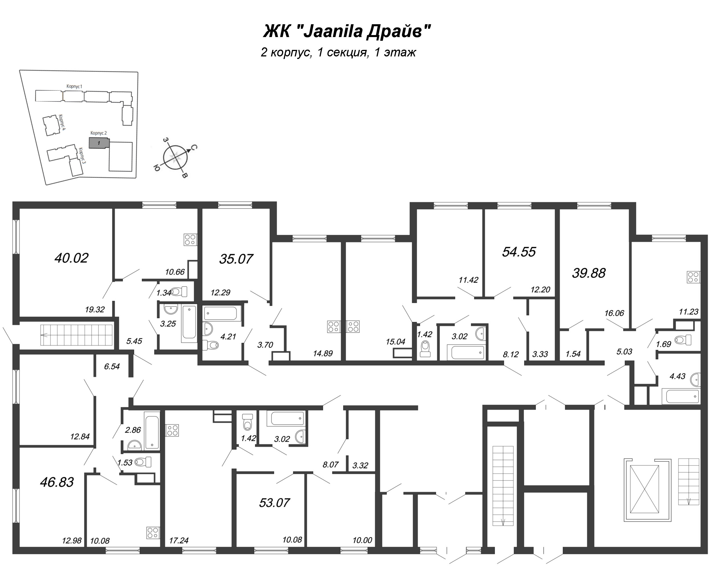 2-комнатная квартира, 46.83 м² в ЖК "Jaanila Драйв" - планировка этажа
