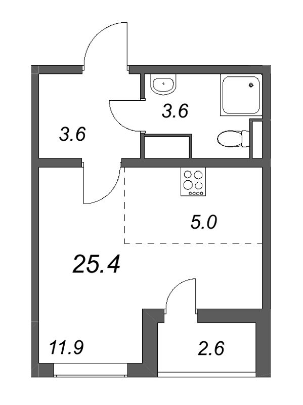 Квартира-студия, 25.4 м² в ЖК "Цветной город" - планировка, фото №1