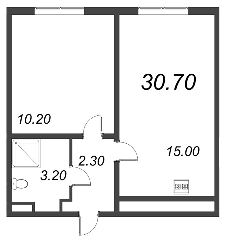 2-комнатная (Евро) квартира, 30.7 м² в ЖК "Ручьи" - планировка, фото №1