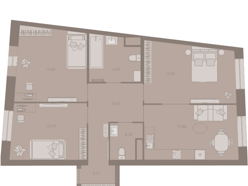 4-комнатная (Евро) квартира, 84.9 м² в ЖК "Северная корона" - планировка, фото №1