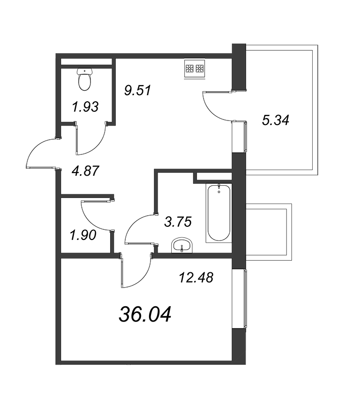 1-комнатная квартира, 34.43 м² в ЖК "Jaanila Country" - планировка, фото №1