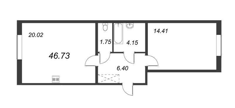 1-комнатная квартира, 46.73 м² - планировка, фото №1