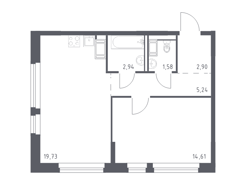 2-комнатная (Евро) квартира, 47 м² в ЖК "Новое Колпино" - планировка, фото №1